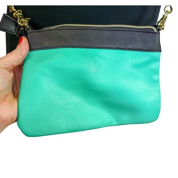 XOX Betsey Johnson Aqua Black Clutch Crossbody Convertible Purse Bow - Picture 3 of 4